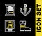 Set line Anchor, Leather pirate boots, Wanted poster and Decree, parchment, scroll icon. Vector