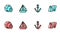 Set line Anchor, Location on the globe, Yacht sailboat and Rubber flippers for swimming icon. Vector