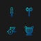 Set line Ancient lyre, chariot, Medieval sword and axe. Gradient color icons. Vector