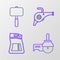 Set line Angle grinder, Cement bag, Leaf garden blower and Sledgehammer icon. Vector