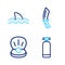 Set line Aqualung, Pearl, Diving knife and Shark icon. Vector