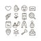 Set of line art icons on the theme of the Valentine`s Day