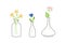 Set of line art vases with colorful flowers. Perfect for cards, decorations, logo.