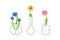 Set of line art vases with colorful flowers. Perfect for cards, decorations, logo.