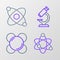 Set line Atom, Molecule, Microscope and icon. Vector