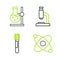 Set line Atom, Test tube, Microscope and flask on stand icon. Vector
