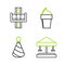 Set line Attraction carousel, Party hat, Ice cream in waffle cone and icon. Vector