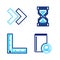 Set line Audio book, Folding ruler, Hourglass pixel and Arrow icon. Vector