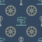 Set line Banjo, Old wooden wheel and Road traffic signpost on seamless pattern. Vector