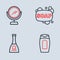 Set line Bar of soap, Bottle nail polish, shampoo and Round makeup mirror icon. Vector