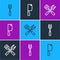 Set line Barbecue fork, Crossed and spatula and Meat chopper icon. Vector