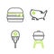 Set line Barbecue grill, Balloons, USA map and Burger icon. Vector