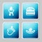 Set line Barbecue grill, Burger, Oven glove and Sausage icon. Vector