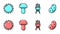 Set line Barbecue grill, Sun, Mushroom and Potato icon. Vector