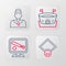 Set line Baseball field, Monitor with baseball game, arena and coach icon. Vector