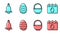 Set line Basket, Ringing bell, Easter egg and Calendar with Easter egg icon