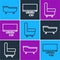 Set line Bathtub, Armchair and Smart Tv icon. Vector