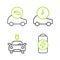 Set line Battery charge, Electric car, and Eco icon. Vector