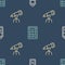 Set line Battery, Telescope and Calculator on seamless pattern. Vector