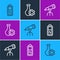Set line Battery, Telescope and Test tube icon. Vector