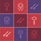 Set line Battle hammer, Medieval arrows and helmet icon. Vector