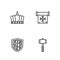 Set line Battle hammer, Shield, King crown and Crusade icon. Vector