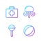 Set line Beach ball, Lollipop, First aid kit and Jellyfish. Gradient color icons. Vector