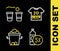 Set line Beer T-shirt, bottle, Ice bucket and pong game icon. Vector