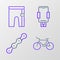 Set line Bicycle, chain, Mobile holder and Cycling shorts icon. Vector