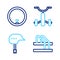 Set line Bicycle parking, helmet, for kids and wheel icon. Vector