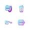 Set line Bicycle pedal, brake, Stopwatch and Sport bottle with water. Gradient color icons. Vector