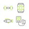 Set line Blood pressure, Fish, Soda can and Dumbbell icon. Vector