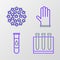 Set line Blood test and virus, Medical rubber gloves and Virus icon. Vector