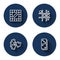 Set line Board game, Tic tac toe, Puzzle pieces toy and Domino with long shadow. Blue circle button. Vector