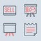 Set line Board with graph, Chalkboard, Notebook and Sell button icon. Vector