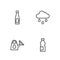Set line Bottle of water, Watering can, and Cloud with rain icon. Vector