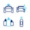 Set line Bottle of wine, Burning candles, Electric car and Police flasher icon. Vector