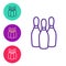 Set line Bowling pin icon isolated on white background. Juggling clubs, circus skittles. Set icons colorful. Vector