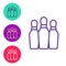 Set line Bowling pin icon isolated on white background. Juggling clubs, circus skittles. Set icons colorful. Vector