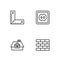 Set line Bricks, House, Corner ruler and Electrical outlet icon. Vector