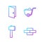 Set line Bricks, Wooden axe, Closed door and Shovel. Gradient color icons. Vector