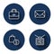 Set line Briefcase, Mail and e-mail, shopping bag dollar and Advertising with long shadow. Blue circle button. Vector