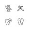 Set line Broken tooth, Tooth, Medical dental chair and Dental mirror and probe icon. Vector