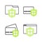 Set line Browser with shield, Credit card, and Document folder protection icon. Vector