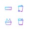 Set line Bucket with foam, Basin shirt, Sponge and Trash can. Gradient color icons. Vector