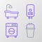 Set line Bucket, Washer, Electric boiler and Bathtub icon. Vector