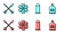 Set line Bullet, Crossed arrows, Revolver cylinder and Alcohol drink Rum bottle icon. Vector