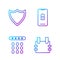 Set line Bulletproof vest, Password protection, Shield and Mobile with closed padlock. Gradient color icons. Vector