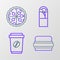 Set line Burger, Coffee cup to go, Doner kebab and Pizza icon. Vector