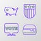 Set line Burger, Vote, Shield with stars and USA map icon. Vector